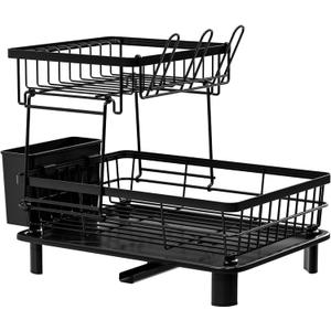 Dish Rack For Kitchen Counter - Utensil Holder | Stainless Steel Dish Drainer With Drainboard | Space Saving Drip Drain Storage | Removable Dish Drainer | Dish Drainer Basket | Cup Holder For Dishes,