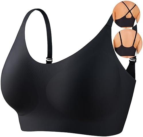 PRETTYWELL Bras for Women Comfort Seamless Bra, Cross Back Adjustable Bralette Bra, Wireless Everyday Bras for Women A-C Cup, Size M