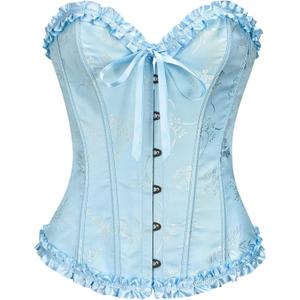 SZIVYSHI Corset Tops for Women, Bustier Shapewear Lingerie, Lace Waist Push Up Bodysuit (Blue, XXL)