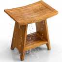 Premium 18" Teak Wood Shower Bench with Shelf, 2-Tier Waterproof Teak Shower Stool, Non-Slip Feet for Enhanced Safety, Spa Bath Seat for Bathroom, Indoor & Outdoor, 300 lb Capacity (Curved)