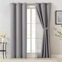 Bujasso Grey 90% Blackout Curtains with Sheer Overlay Mix and Match Double Layer Window Curtains Thermal Insulated 84 inch for Living Room Bedroom Gray Drapes with Tiebacks Grommet Top, 84"L x 37"W