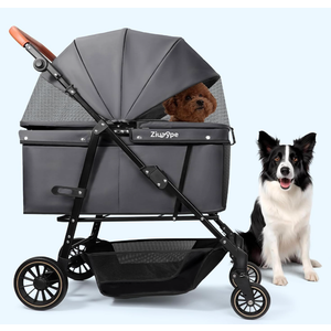 Dog Stroller for Large & Medium Dogs (20–132 lbs), for 2 Small Dogs | Pet Stroller, Cat Strollers for 2 Cats, Extra Large Heavy Duty, Foldable & Fully Ventilated Design, Gray