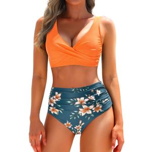 Yonique Women's Two Piece High Waisted Bikini Set Tummy Control Swimsuit Full Coverage Bathing Suit (M)