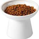 LoeJan Elevated Food and Water Bowls Set, Extra Wide and Raised Ceramic Feeder, Anti-Vomit Whisker-Free Pressure Cat Feeding Bowl for Kittens Adult Cats Small Dogs (White, Food Bowl)