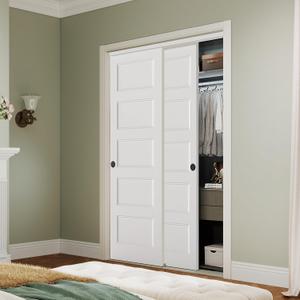 BARNSMITH 48x80 in 5-Panel Bypass Sliding Closet Door, White Primed Door Slab with Bypass Closet Track Hardware Kits, Paintable and Lightweight