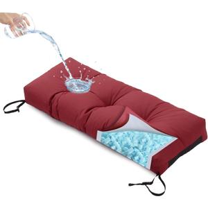 Outdoor Bench Cushion, Blue Shredded Memory Foam, Waterproof Patio Furniture Cushion Fade Resistant Indoor Window Seat Pad 4.5inch Extra Thick with Adjustable Strap 42 x 16 Inch, Burgundy