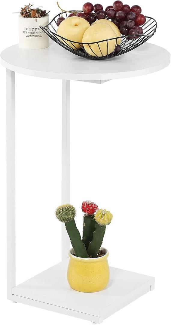 DCLRN Small End Table,c Table End Table for Sofa,Round Coffee Table is Suitable for Living Room and Bedroom.(White) (SET OF 1)