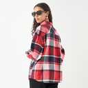  Womens Shacket Red White Plaid Buttons Collared Long Sleeve, size M