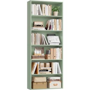 FOTOSOK 6-Tier Open Bookcase and Bookshelf, Freestanding Display Storage Shelves Tall Bookcase for Bedroom, Living Room and Office, Green