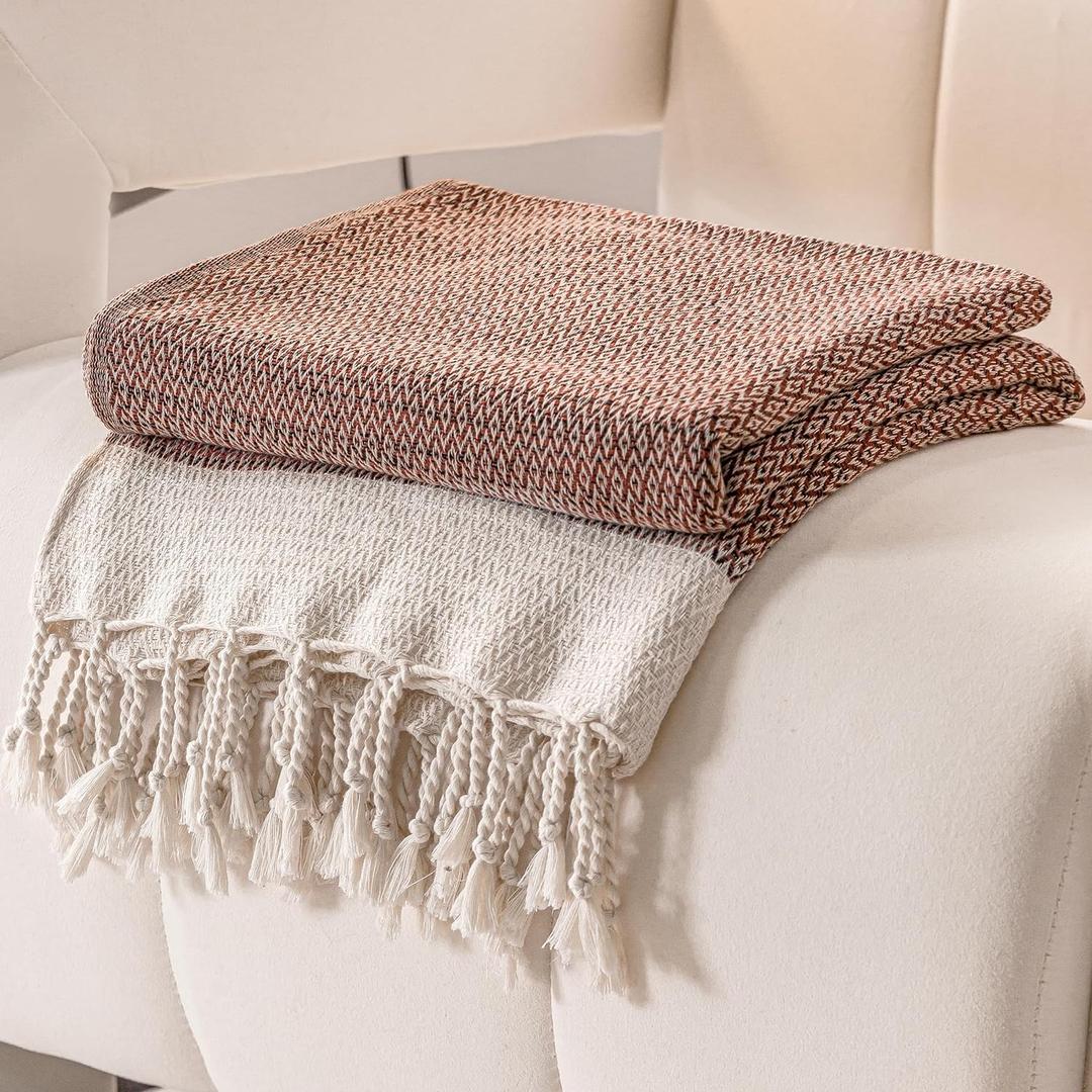 Peshtemania Premium Cotton Boho Blanket |50x60| Burnt Orange Fall Throw Blankets for Bed Sofa Couch Outdoor Farmhouse Turkish Throws and Blankets for Sofa Bedroom Picnic Blankets Yoga Blanket