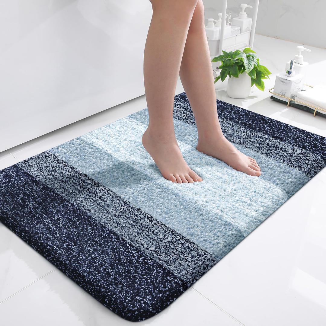 OLANLY Bathroom Rugs Mat 36x24, Extra Soft Absorbent Microfiber Bath Rugs, Rubber Backing, Quick Dry, Machine Washable Bath Mats for Bathroom Floor, Tub and Shower, Home Decor Accessories, Airy Blue