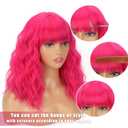 Short Pink Wigs for Women 14 Hot Pink Wavy Bob Wig with Bangs Curly Synthetic Bob Wig Shoulder Length Heat Resistant Fiber Colorful Cosplay Wig for Girls
