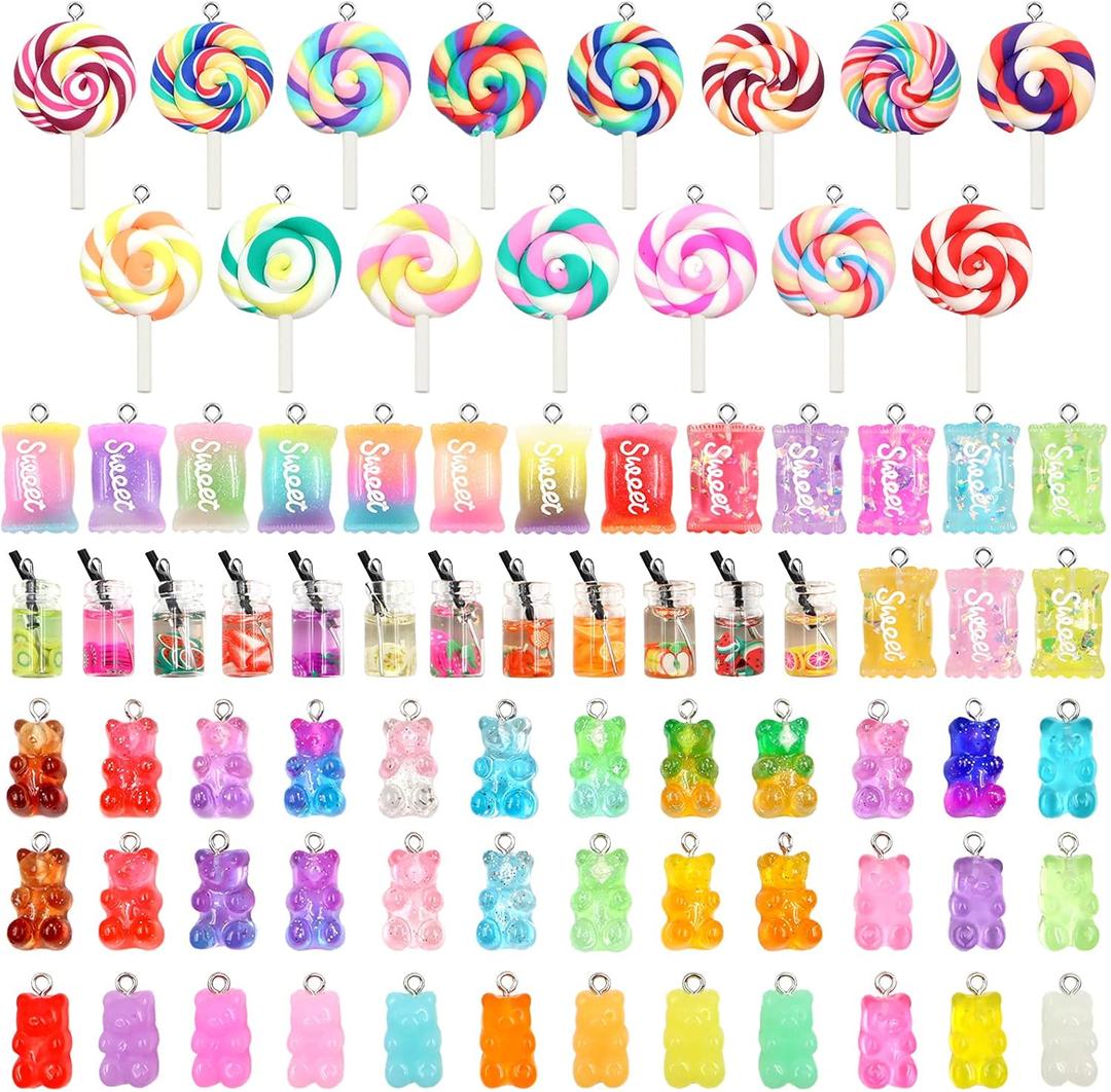 ZOCONE Colorful Candy Pendant Charm, Cute Resin Charms for Jewelry Making Keychains Necklace Bracelet Earrings, Resin Supplies for DIY Crafts Decoration (Mixed 79Pcs)