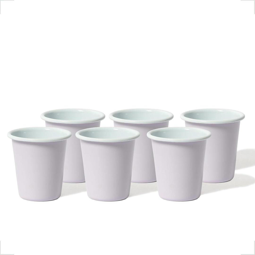 Falcon Enamelware Tumbler, Durable Enamel Drinking Cup, (11 oz), Classic & Stackable Design, Drinking Cup for Kitchen, Outdoor, Camping & Picnic Use (Pale Lilac, Pack of 6)