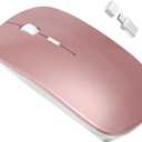 Bluetooth Wireless Mouse for MacBook Air Mac Pro Laptop Computer iPad Pad PC Laser Optical Rechargeable Mini Slim Silent Mouse Widely Used Desktop Hp iMac with USB-A/C& Mouse Jiggler(Rose Gold)