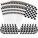 100PCS Checkered Flag, Black and White Premium Polyester Flags with Plastic Sticks, Hand Held Stick Flags for Raceing, Race Car Party, Sport Events