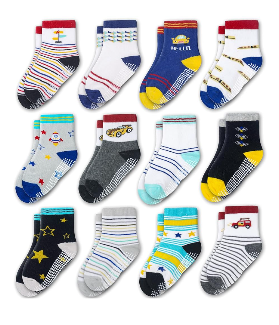Evercute Toddler Girls Grip Socks 12 Pack Boys Non Slip Socks for Kids Anti Skid
1-3 T