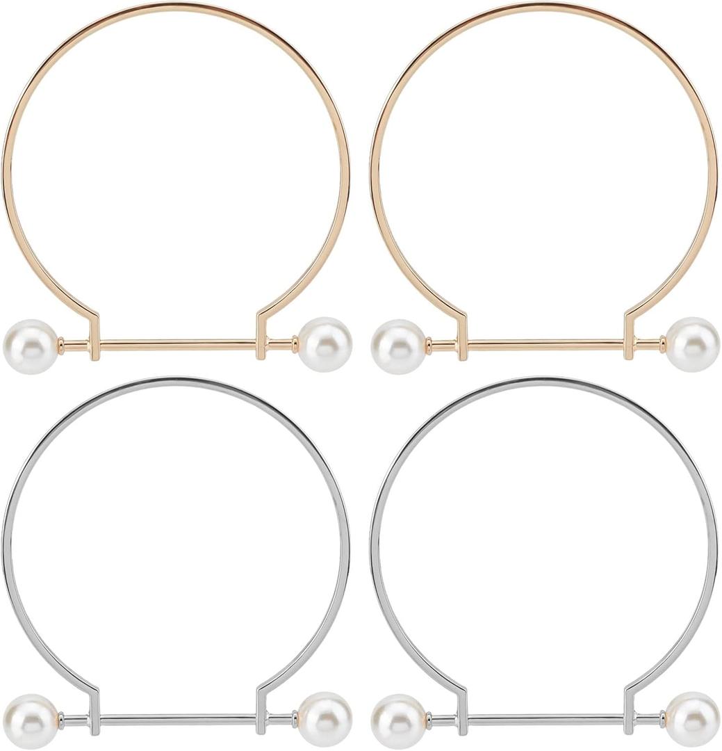 WADORN 4pcs Metal Purse Frame Handle, 2 Colors Semicircle Bag Handles Frame with Pearl Bead Alloy Clutches Handles Frame Replacement for Handmade Bag Purse Tote Bag Making Accessories, 3.84 Inch