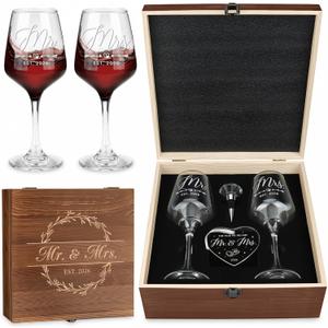 Wedding Gifts for Couples 2026 Mr and Mrs Engraved Wine Glasses Engagement Gift for Newlywed Bachelorette Bridal Shower Gifts for Bride and Groom Present for Bride To Be His and Hers
