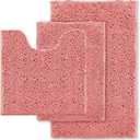 Blue Bathroom Rugs Chenille Bath Mats Set 3 Piece Extra Soft and Absorbent Shaggy Rugs, Machine Wash and Dry, Perfect Plush Bath Mats for Tub, Shower, Bathroom Decor, Washable Carpets Set