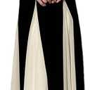 Womens Black&White Maxi Dress Long Sleeve Crewneck Long Dress Color Block Flowy Aline Dress with Large Hemlines, Size L