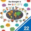 Carson Dellosa Our Strength is Our Diversity Bulletin Board SetColorful 5-Piece Banner with Map, Hearts, and Children Cutouts, Classroom or Homeschool Dcor (22 pc)