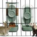 Hanging Automatic Food and Water Dispenser, Gravity Rabbit Feeder Set, Cage Cat and Bunny Food Bowl (Cage Grid Spacing Over 1.2'') (Green)