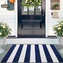 OLANLY Navy and White Striped Rug 2'4" x 3'7" (27.5" x 43")  Washable Cotton Indoor Outdoor Doormat for Front Door, Entryway, Kitchen, Porch, Patio Decor