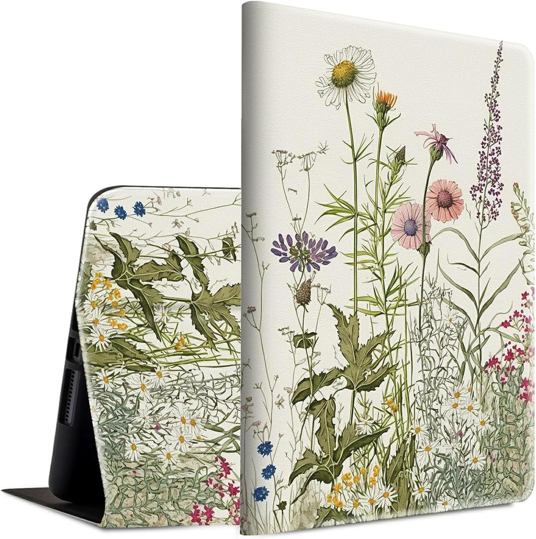 Case for All-New Kindle Fire HD 10 & 10 Plus Tablet 13th/11th Generation 2021/2023 Lightweight Smart Case Adjustable Stand Protective Cover with Auto Wake/Sleep - Green Leaves Floral Flower Plant