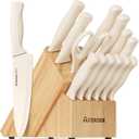 Astercook Knife Set, 15 Pieces Kitchen Knife Set with Sharpener Block, German Stainless Steel Knives Set with Anti-Rust Coating, Dishwasher Safe Elegant Cream White Knife Block Sets, Mothers Day Gifts