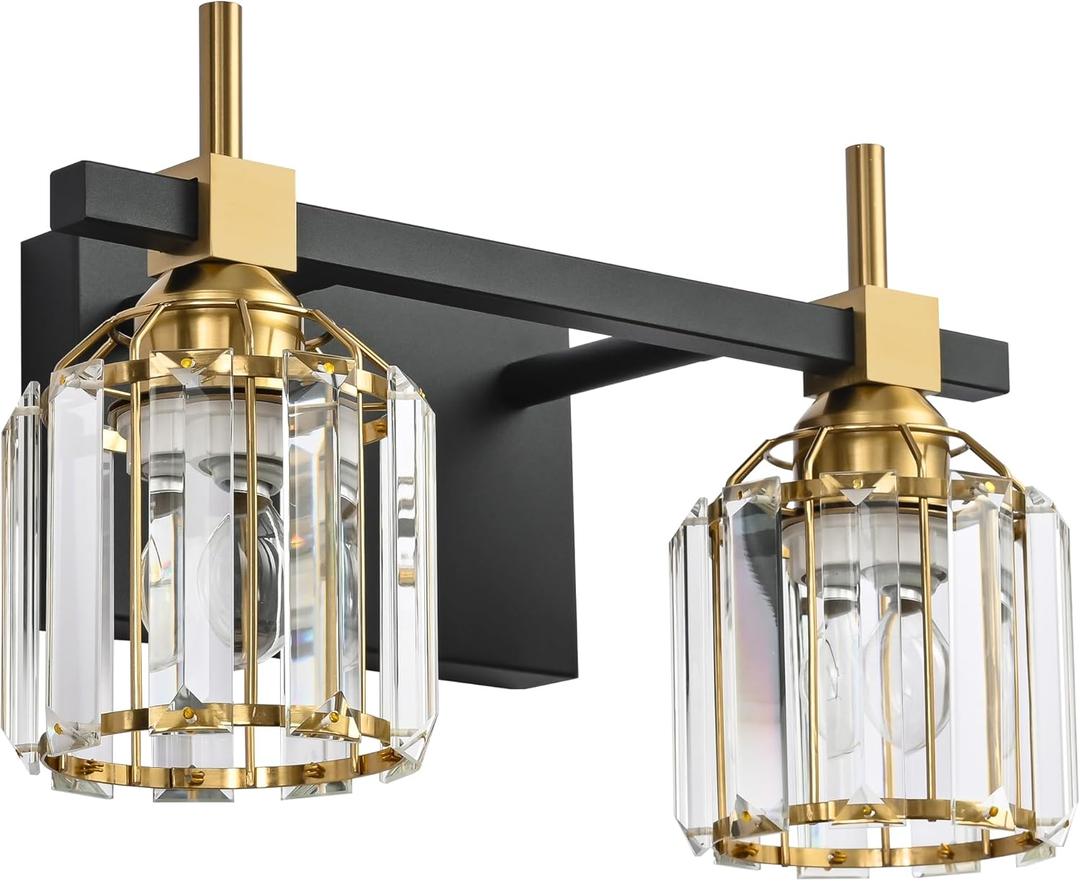 SOLFART Crystal Lights Over Mirror Bathroom Vanity Light Crystal Vanity Lights for Bathroom Light Fixtures Over Mirror 2T (Black Bronze+Clear Crystal Shade)