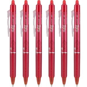 Pilot FriXion Clicker Erasable Gel Pens, Fine Point (0.7mm), Red Ink, 6-Pack - Refillable, Smooth Writing Pens for School, Journaling, and Office Use