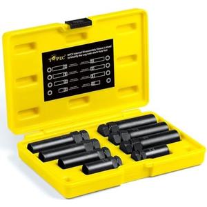 Topec 8Pcs Spline Lug Nut Socket Set | 5, 6, 7, 12 Spline Locking Lug Nut Key, Universal Wheel Lock Removal Kit, Wheel Lock key Set for Car, CR-MO Steel (Not for Hex, Deep, Large-Size, and 10-Spline)