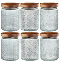 6-Pack 24 OZ Vintage Glass Jar with Lid, Airtight Food Storage Canisters with Bamboo for Kitchen Counter Pantry, Ideal for Coffee, Candy, Tea, Oats, Sugar, Cookies Decorative Jars