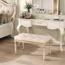 Yusong Upholstered Bench, Bedroom Bench for End of Bed, Piano Bench with Button Tufted Padded Seat for Living Room, Dining, Entryway, Shoe, Vanity Foot-Stool with Carved Wood Legs, Beige, 31.50''*15.75''*18.89''