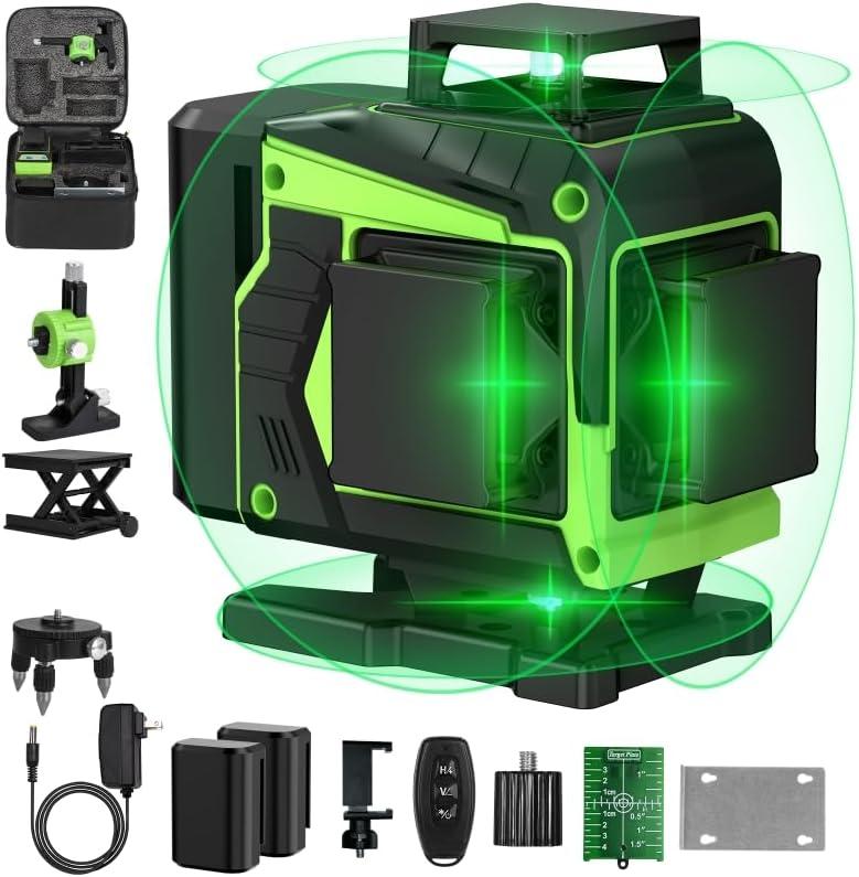 16 Line Laser Level 360 Self Leveling,Professional 4x360Green Cross Line laser Level Tool for Construction and Picture Hanging,lazer leveler tool with 2 Batteries,Magnetic Bracket & Remote Control