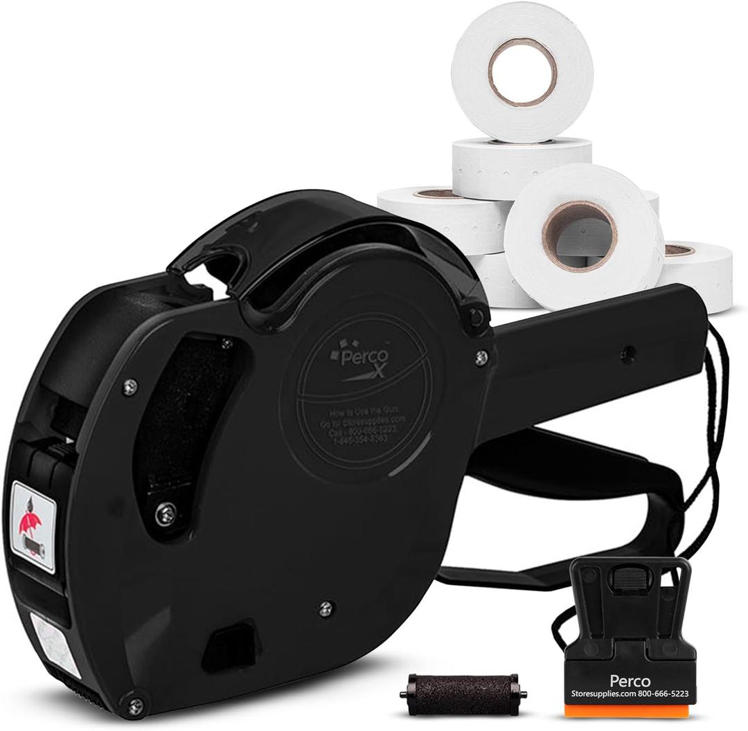 Perco X 1 Line Dater Gun with Labels Kit - 1 Line Label Gun with 9000 White Blank Labels, and an Extra Inker