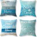 Set of 4 Summer Coastal Beach Throw Pillow Covers 18x18 Teal Green Turquoise Pillow Covers Couch Decorative Outdoor Square Linen Pillow Cushion Cases for Living Room Sofa Bed
