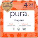 Pura Size 4 Eco-Friendly Diapers (18-31lbs) Totally Chlorine Free (TCF) Hypoallergenic, Soft Organic Cotton, Sustainable Comfort, up to 12 Hours Leak Protection, Allergy UK, 22 Diapers (Pack of 1)
