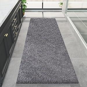 Dark Gray Bathroom Rugs Runner Extra Long 45.6"x29.9" Large Bath Mat Plush Shaggy Microfiber Bath Rugs Non-Slip Absorbent Bath Mat Extra Soft & Thick bath rugs for bathroom, Machine Washable