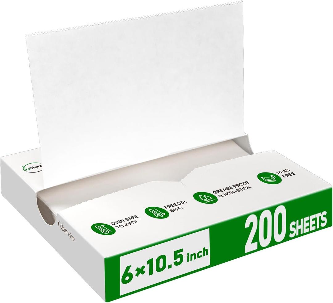 EcoDispose Precut POP UP Deli Paper Sheet Pack of 200, Interfolded Heavy Paper for Food Wrap and Serving (6" x 10-1/2", White