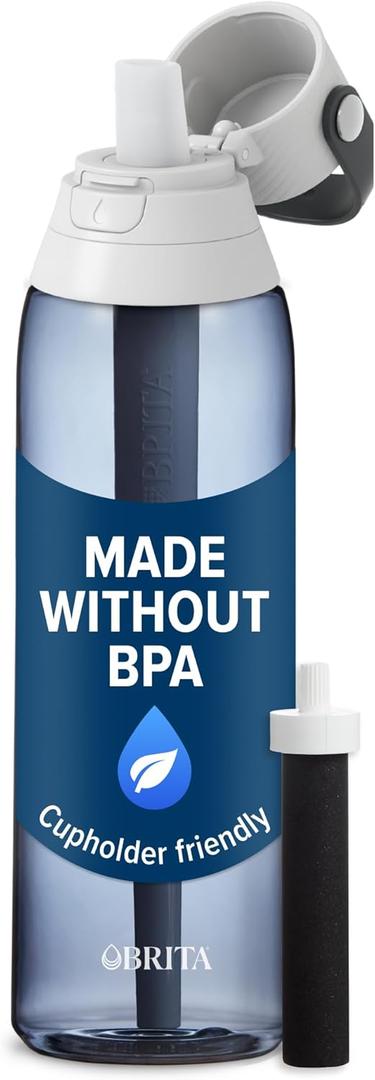 Brita Hard-Sided Plastic Premium Filtering Water Bottle, BPA-Free, Reusable, Replaces 300 Plastic Water Bottles, Filter Lasts 2 Months or 40 Gallons, Includes 1 Filter, Night Sky - 26 oz.