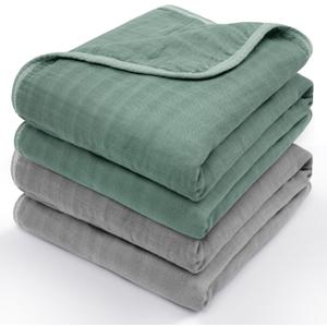 MEXXI Muslin Swaddle Blankets, 2 Pack Receiving Blankets, Breathable Soft Baby Wrap for Boys and Girls, Registry & Gift, 43 x 39 inches (Sage Green+grey)