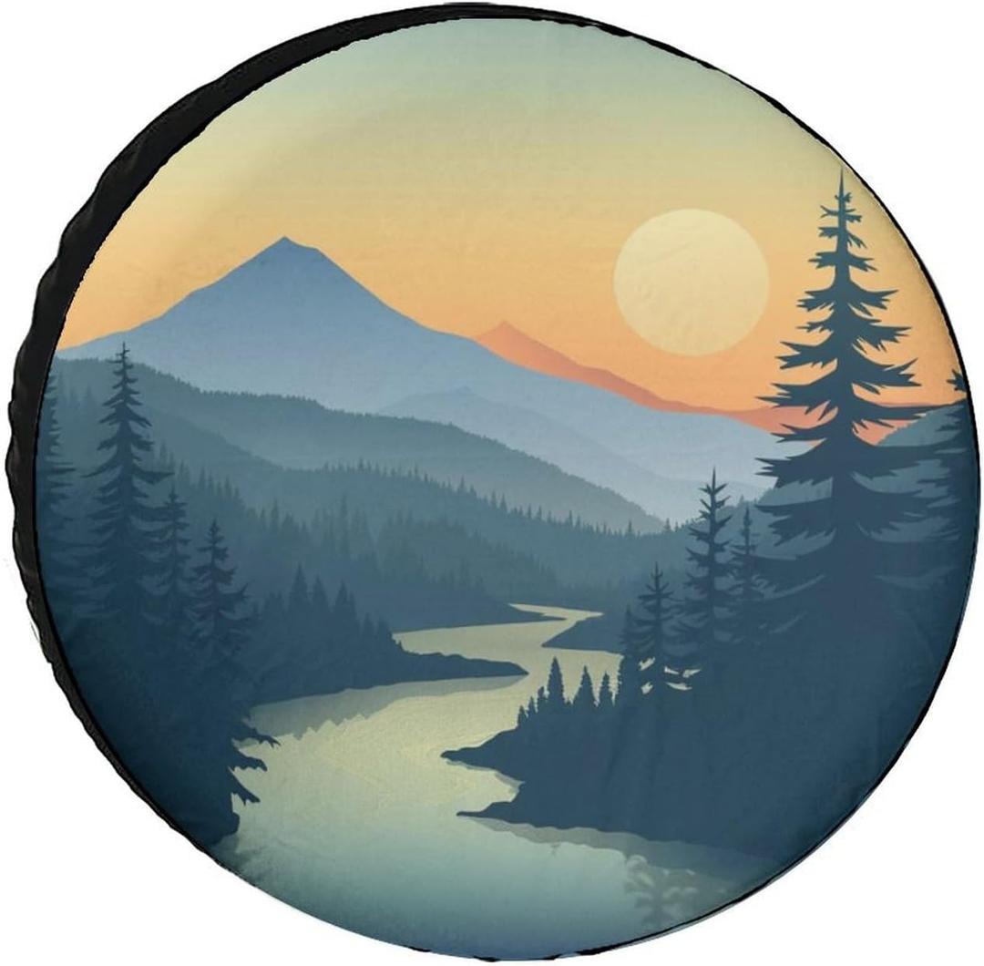 Spare Tire Cover 12 Inch Mountain Adventure Protectors Weatherproof Dust-Proof Mountain Forest for Camper Truck Travel Trailer
