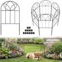Small Garden Fence Animal Barrier, Decorative Garden Fence 24in(H) x 6ft(L), 6 PCS Rustproof Metal Fences Panel, Arch Black No Dig Fences, Rabbit and Dog Border Fencing for Flower Bed, Patio