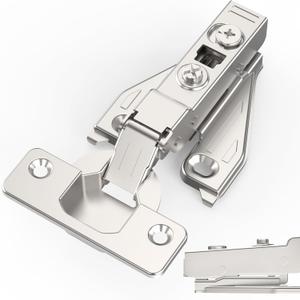 1/8", 1/4", 3/8", 5/16" Overlay Soft Close Concealed Hinge for Face Frame Door  Frameless Door, 3D Clip-on Plate, Self Closing Hidden Satin Nickel, 105 Angle, H=3, Half Overlay, 10 Pack