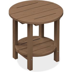 SERWALL Round Adirondack Side Table, 16.5" Double Outdoor Side Table, HDPE Small End Tables for Backyard Pool Porch Garden Lawn, Brown