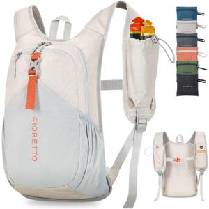 FIORETTO 15L Hiking Backpack for Women Men Mini Packable Backpack Lightweight Small Daypack for Camping Travel Outdoor, Beige