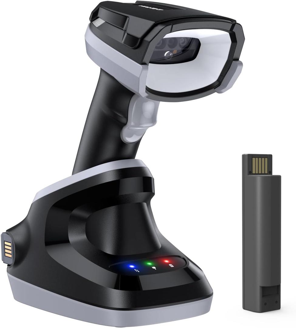 TEEMI 2D Bluetooth Industrial Barcode Scanner High-Resolution Megapixel Sensor Handheld Reader Industrial Rugged Design Easy Battery Swap Powerful Data Parsing (USB Cradle and Spare Battery Included)