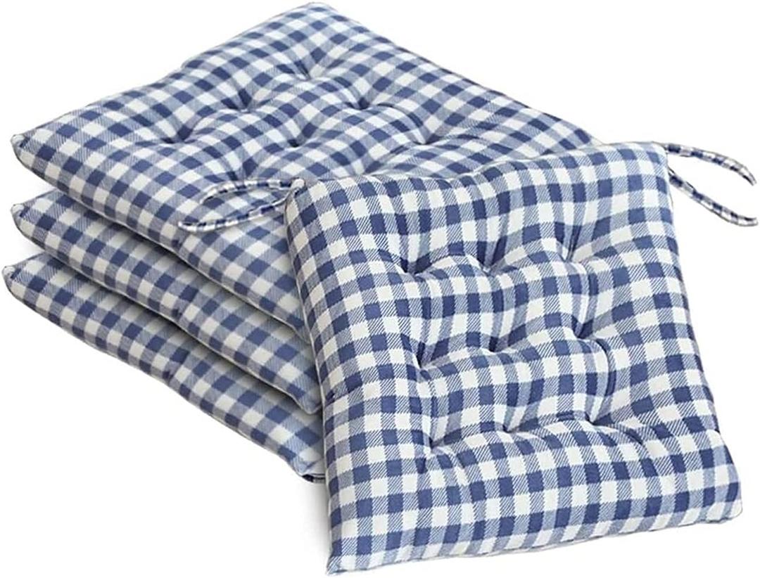 SBTXHJWCGLD Chair Pad Dining Chair Cushions Set of 4, Buffalo-Checked Chair Pads for Kitchen Chairs Seat Cushions for Outdoor Patio with Ties, 16 x 16 Inches Black and White Plaid Chair Cushio (4 Pack)